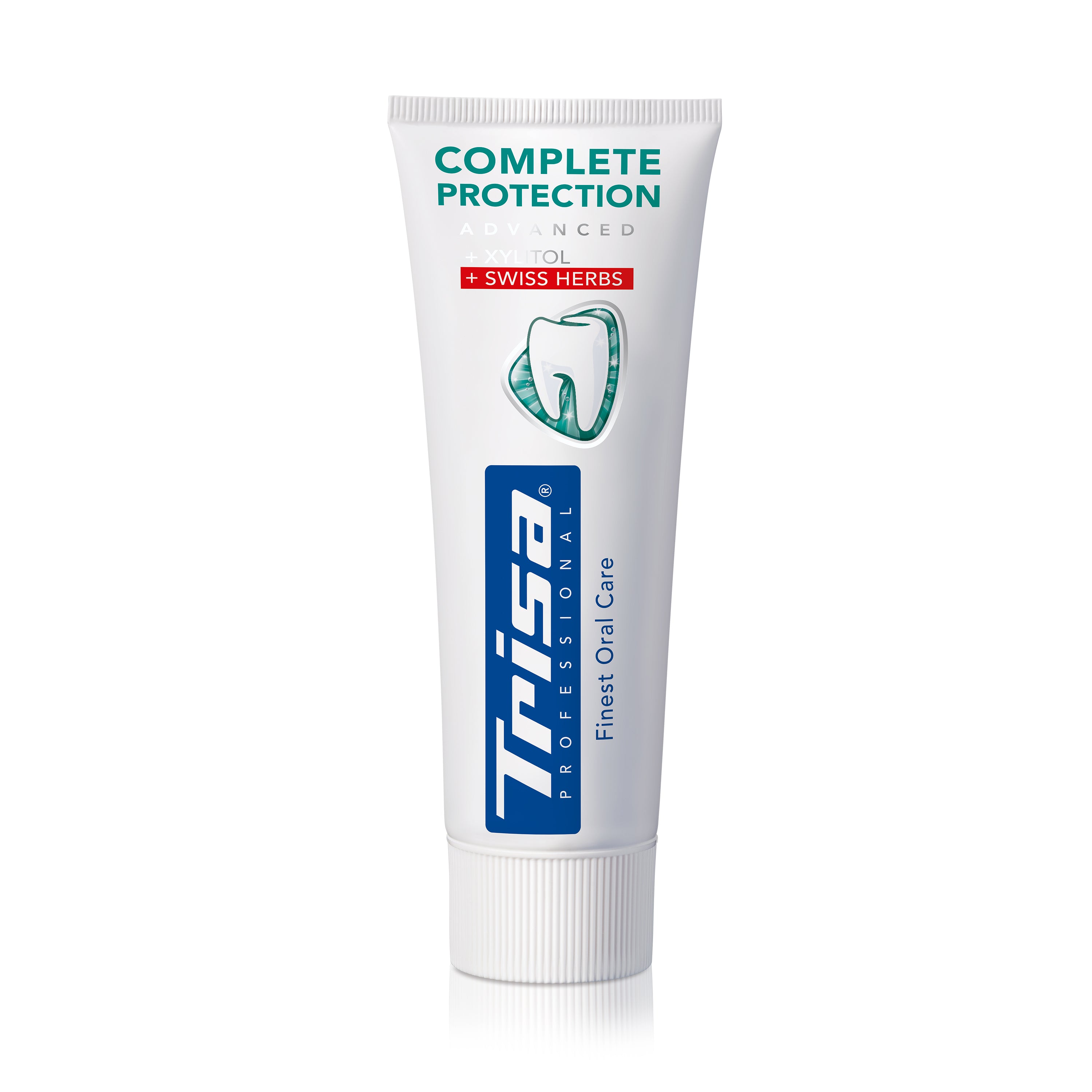 TRISA Complete Protection Swiss Herbs zobu pasta tube with herbal formula and fluoride protection