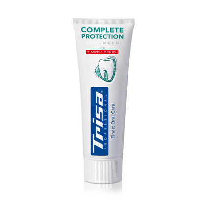 TRISA Complete Protection Swiss Herbs zobu pasta tube with herbal formula and fluoride protection